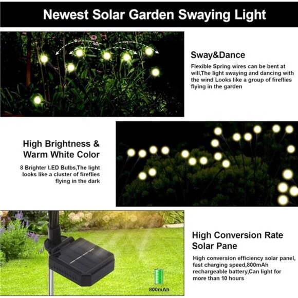 Firefly Lights Solar Outdoor, 8 Modes 800mAh Swaying Solar Firefly Garden - Picture 2 of 7